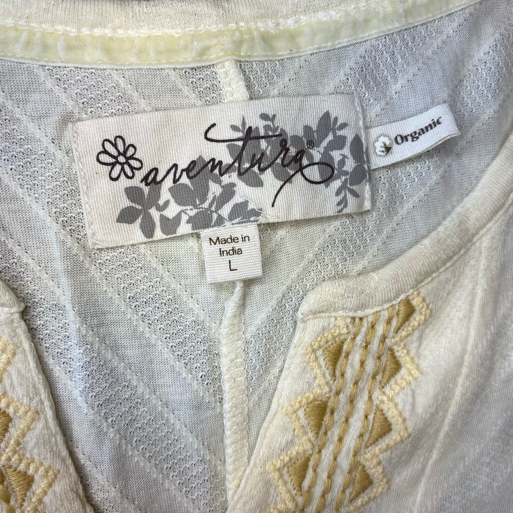 Aventura Long Sleeve Boho Blouse with Embroidery - Organic Cotton Blend Sz Large - Picture 2 of 5